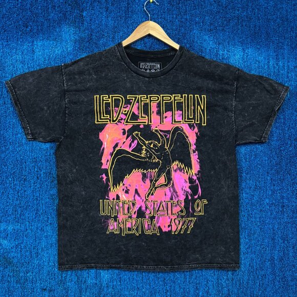 Led Zeppelin USA 1977 Tour Flaming Icarus Rock Band Tee 1X - Picture 1 of 4